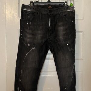 Jared Lang Atelier - Men’s Distressed Skinny Denim Jeans w/ Stretch - Black - 36